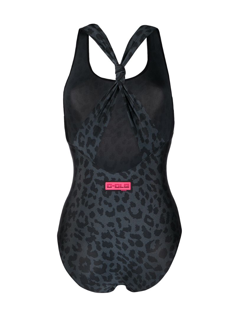 Shop Pinko Leopard Print Swimsuit In Grey