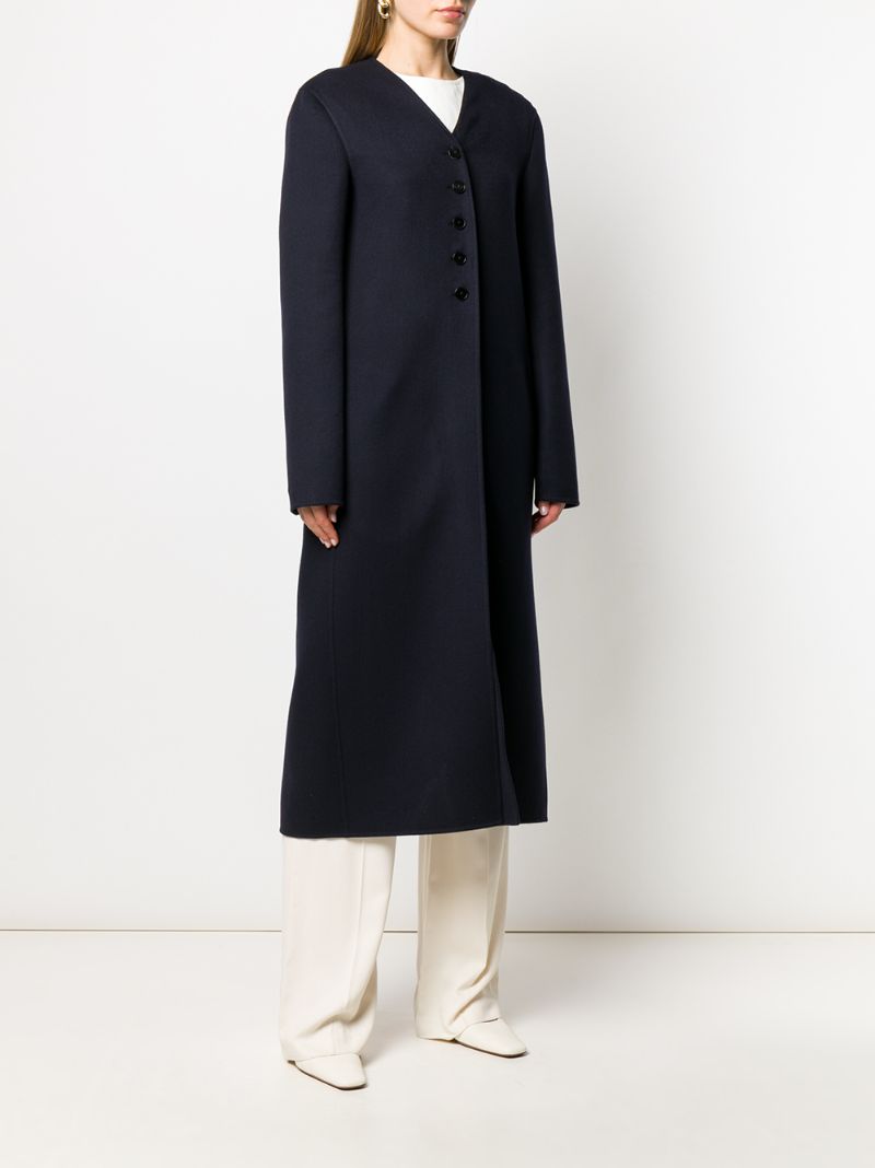 Shop Jil Sander Long Single Breasted Coat In Blue