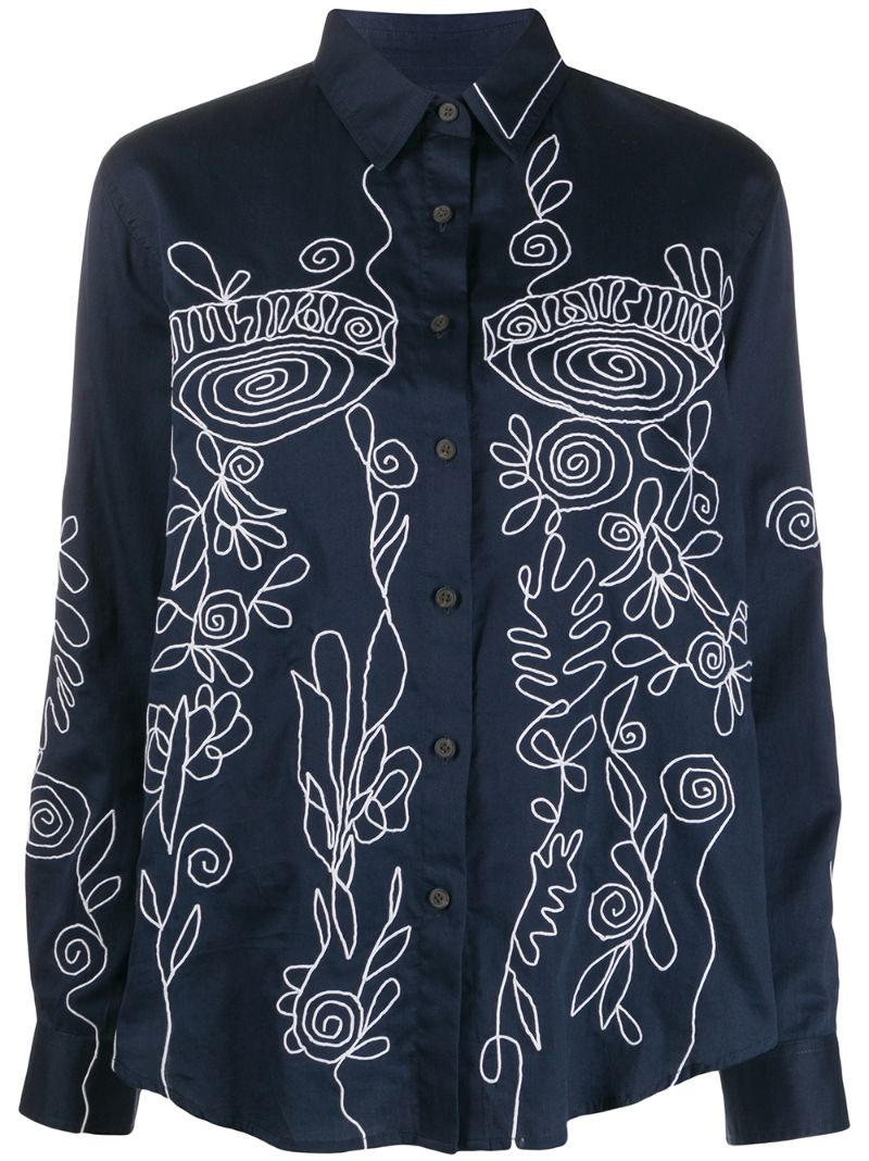 Mara Hoffman Margot Embroidered Blouse In Blue