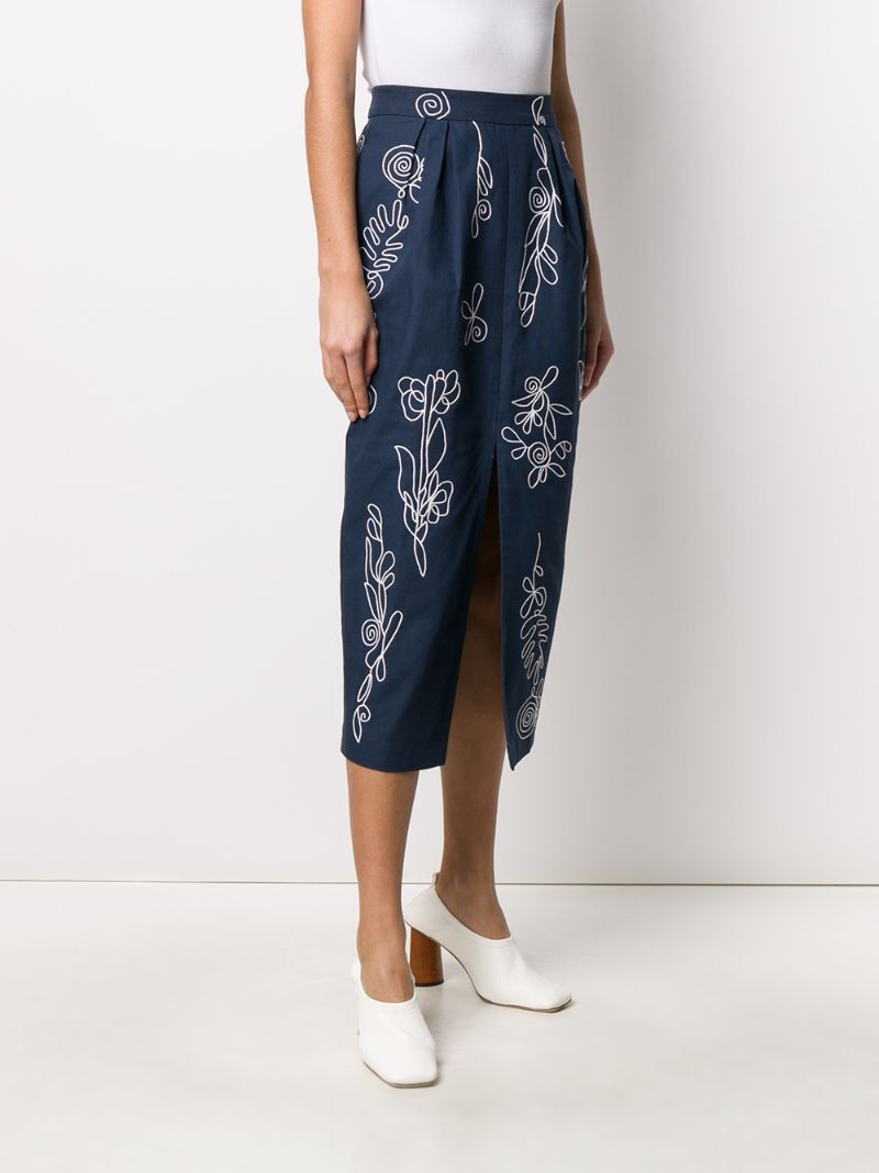 Shop Mara Hoffman Front Slit Embroidered Skirt In Blue