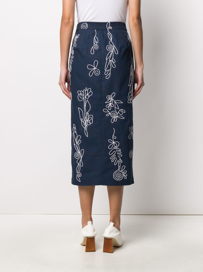 Shop Mara Hoffman Front Slit Embroidered Skirt In Blue