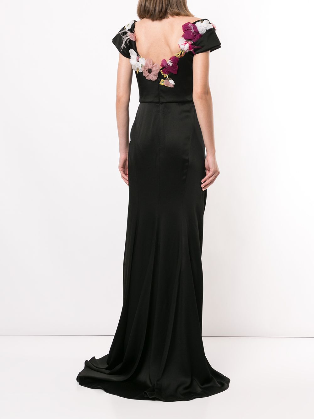 фото Marchesa floral appliqué satin evening gown