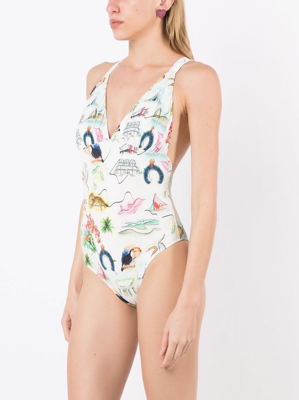 Shop Isolda Motif-print One-piece Swimsuit In White