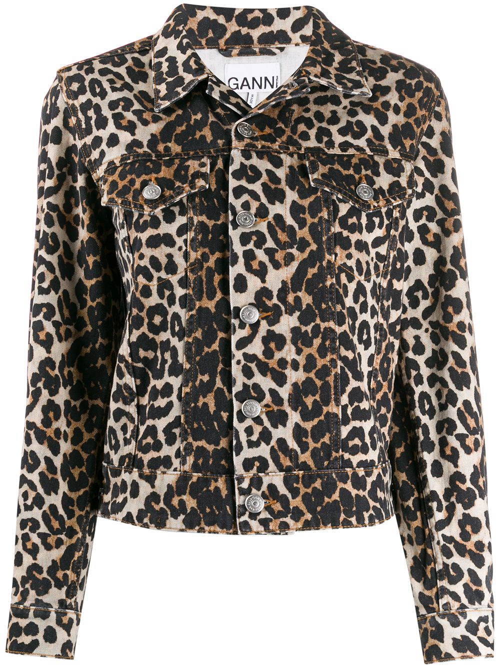 фото Ganni джинсовая куртка с леопардовым принтом