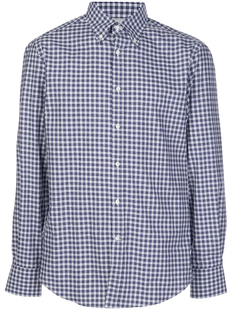 Click to view more detailed imagery on our partner's website Brunello Cucinelli Gingham Print Curved Hem Shirt In Blue