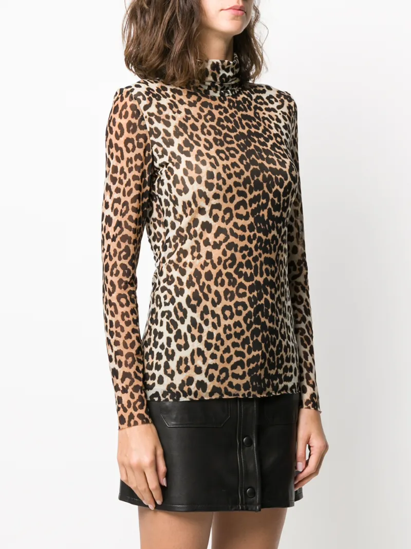 GANNI MESH LEOPARD TOP