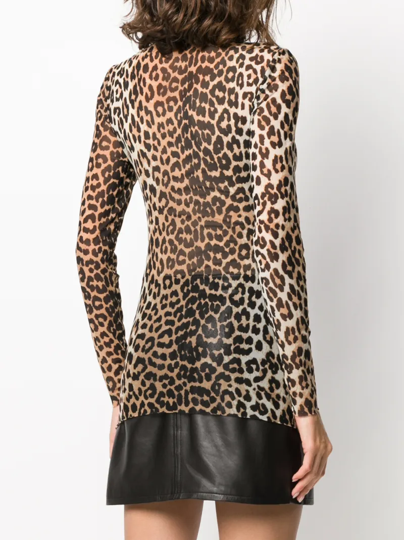 GANNI MESH LEOPARD TOP