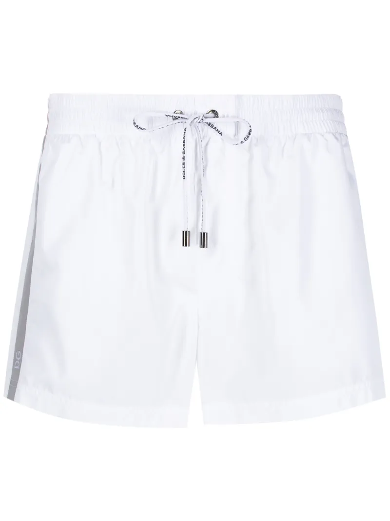 Dolce & Gabbana White Short Swimming Shorts With Logoed Ribbon In White