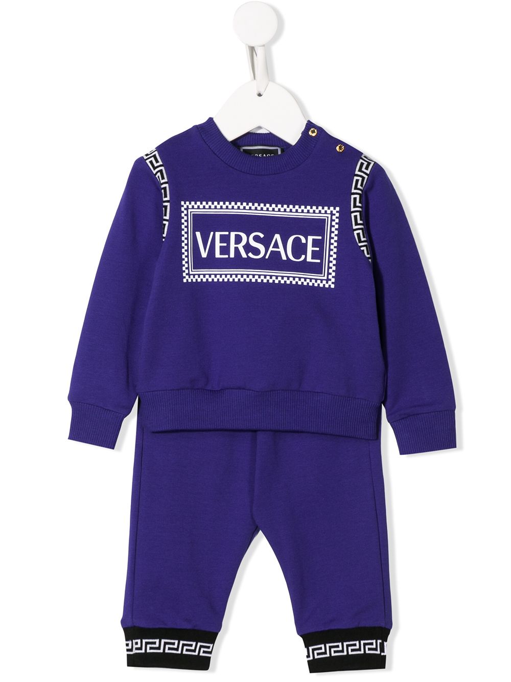 Shop Young Versace Contrast Logo Tracksuit Set In Blue