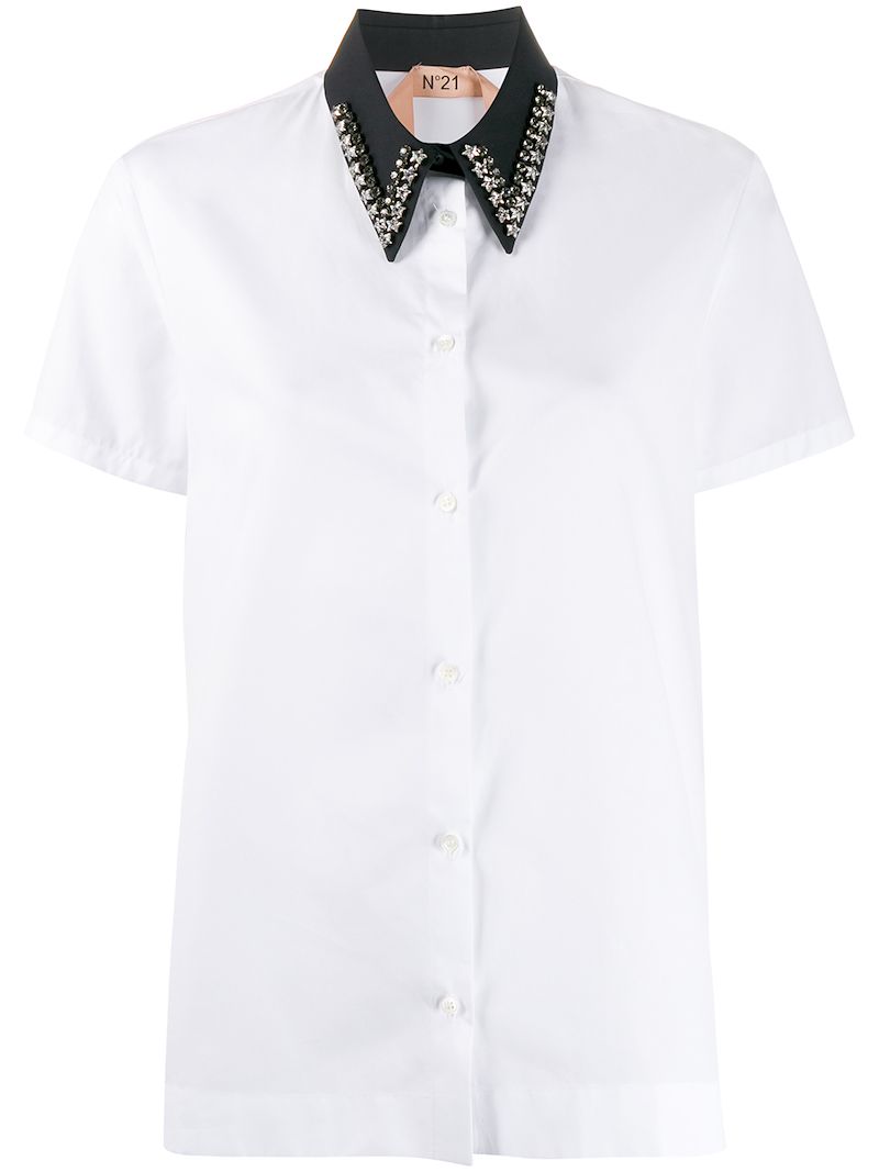 N°21 Crystal-embellished Collar Shirt In White