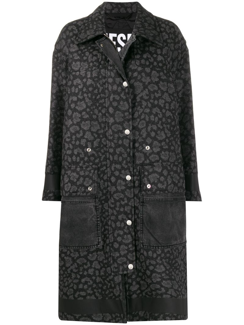 Shop Diesel Animal Print Coat In Black