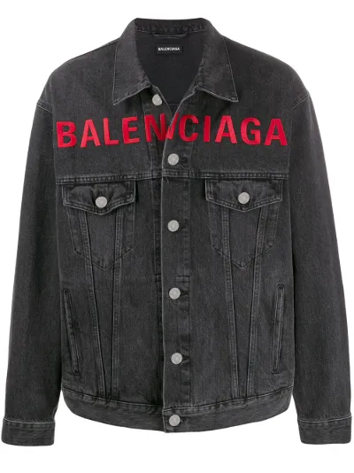 balenciaga denim jacket red logo