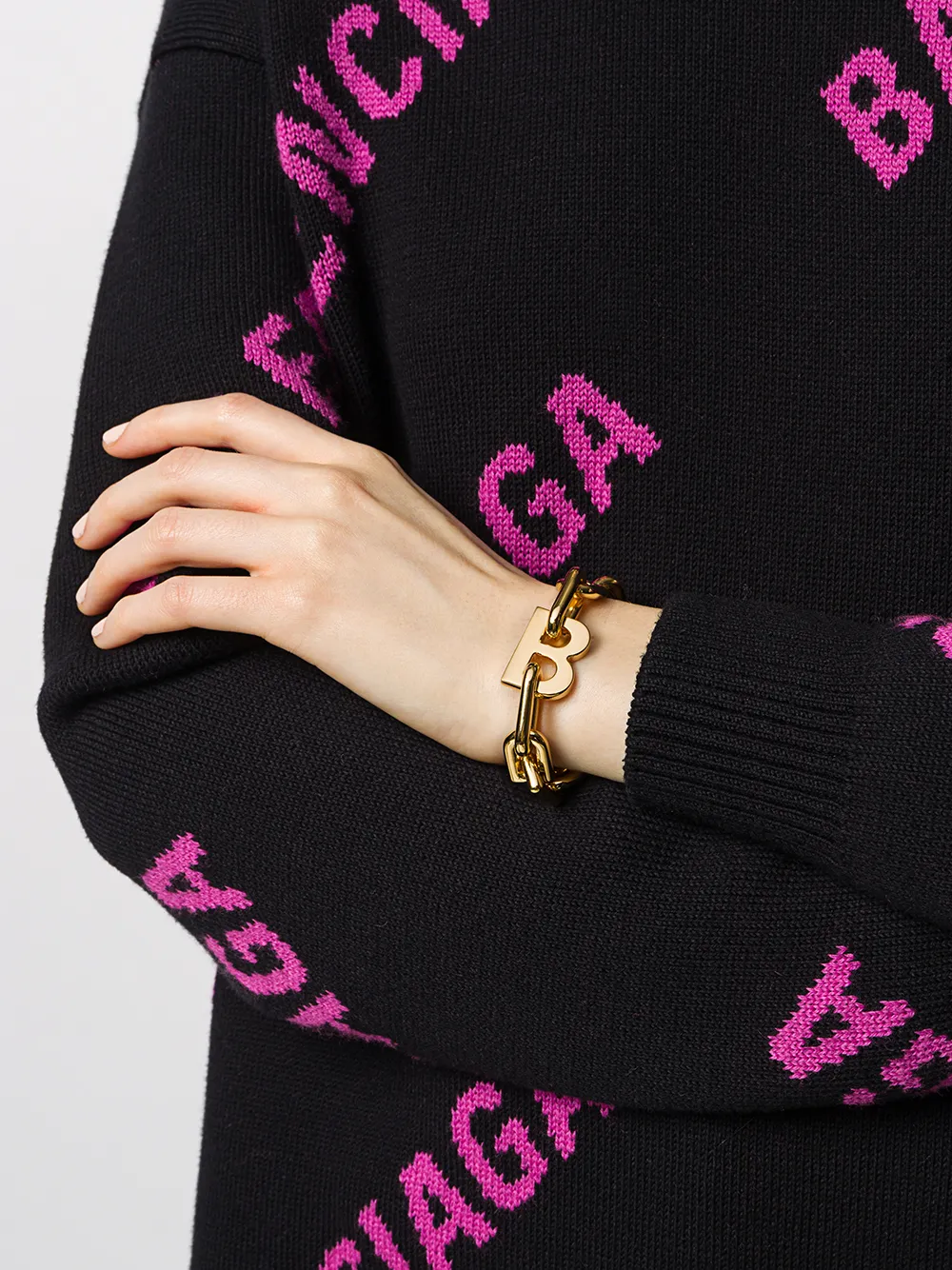 Shop Balenciaga B Chain Bracelet In Gold