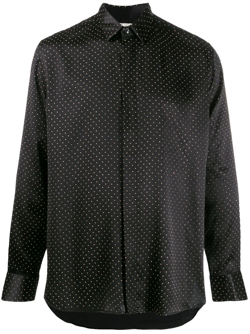 Shop Saint Laurent Micro-studded Buttoned Shirt In Black