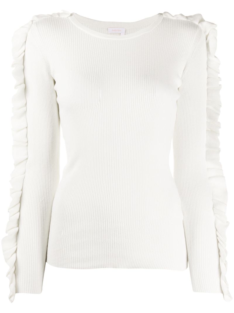 Chloé Ruffle-trimmed Ribbed Jumper In White