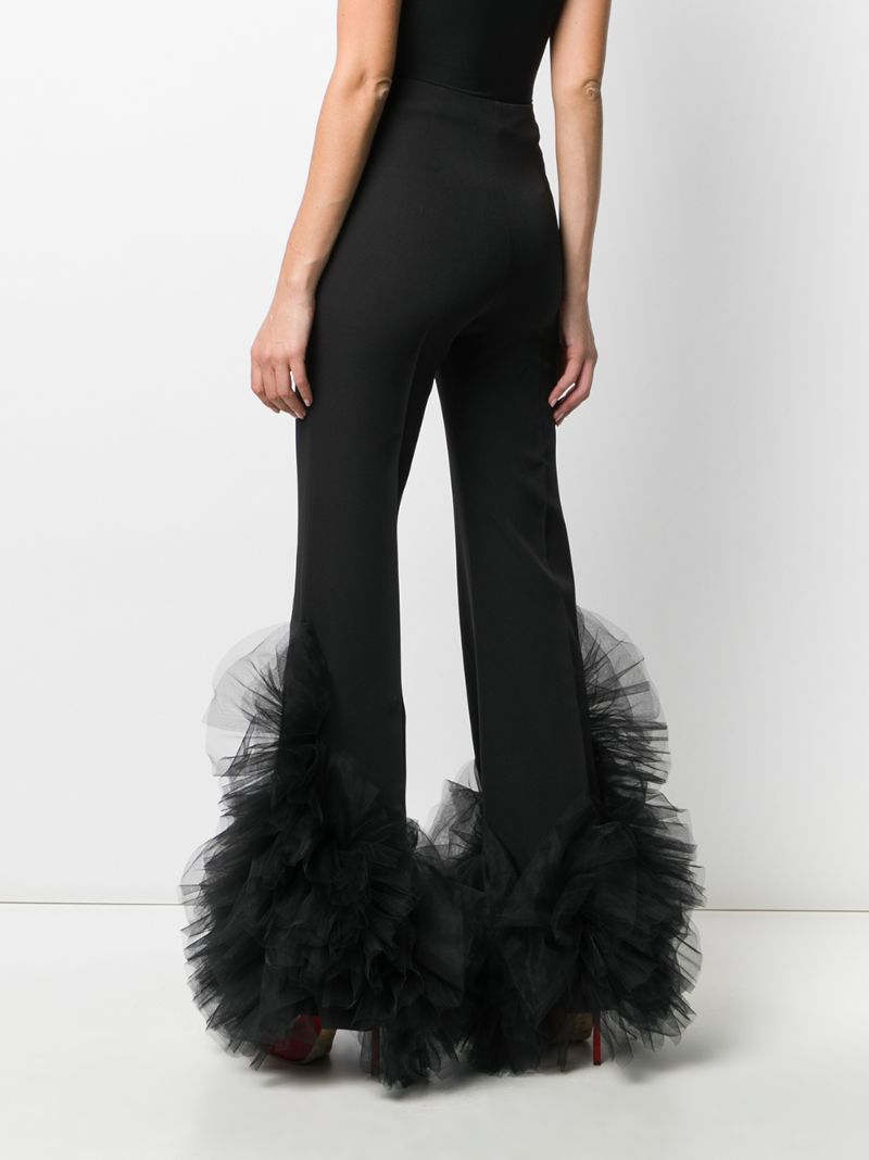 Shop Loulou Tulle-embellished Flared Trousers In Black