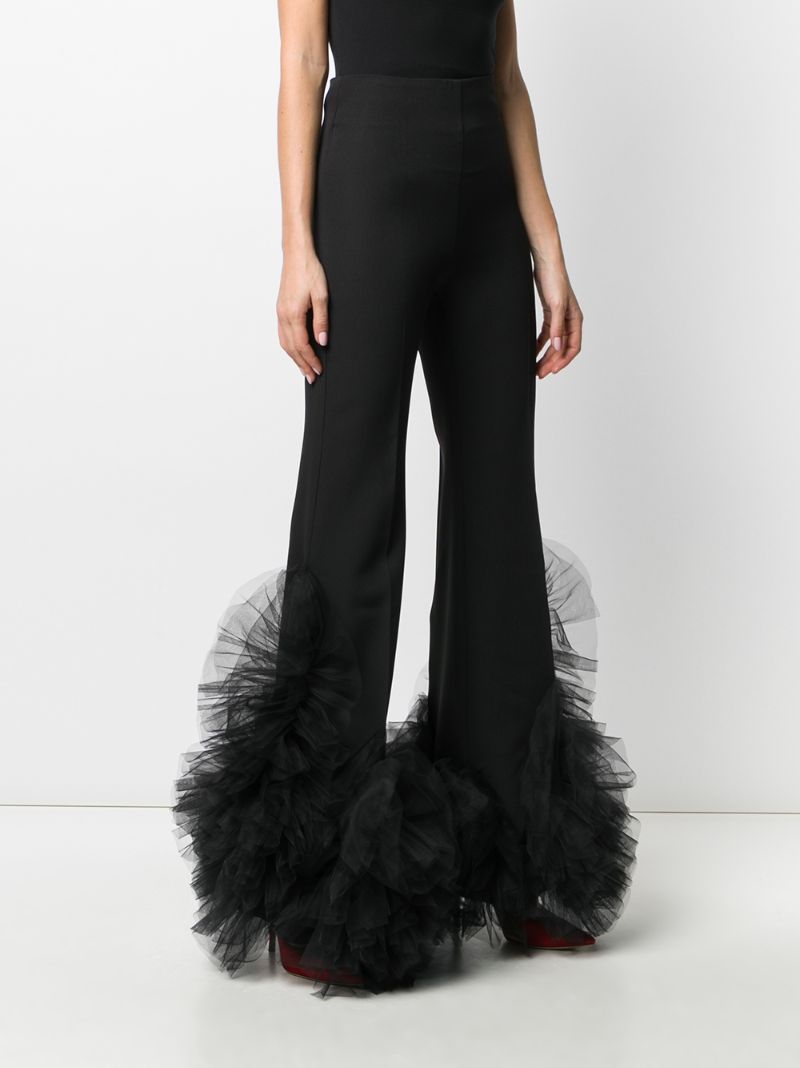 Shop Loulou Tulle-embellished Flared Trousers In Black