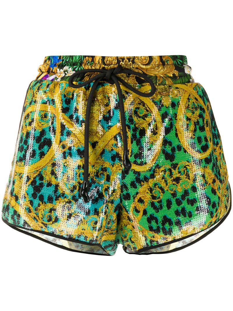 Versace Jeans Couture Barocco Print Short Shorts In Yellow