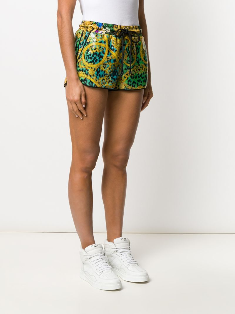 Shop Versace Jeans Couture Barocco Print Short Shorts In Yellow