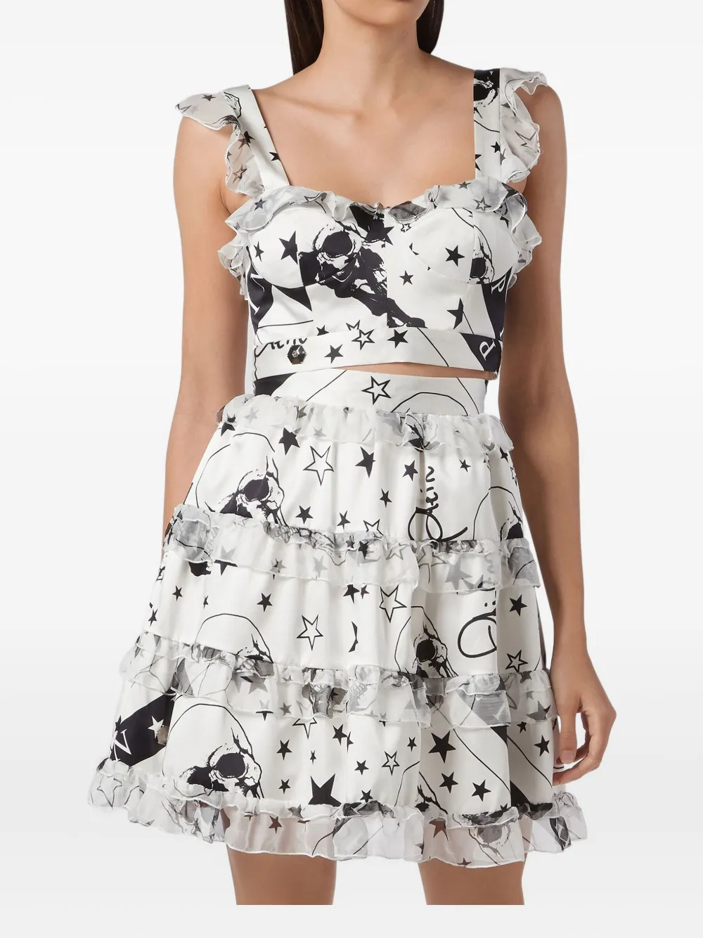 Philipp Plein Short Skirt Stars And Skull In Multi