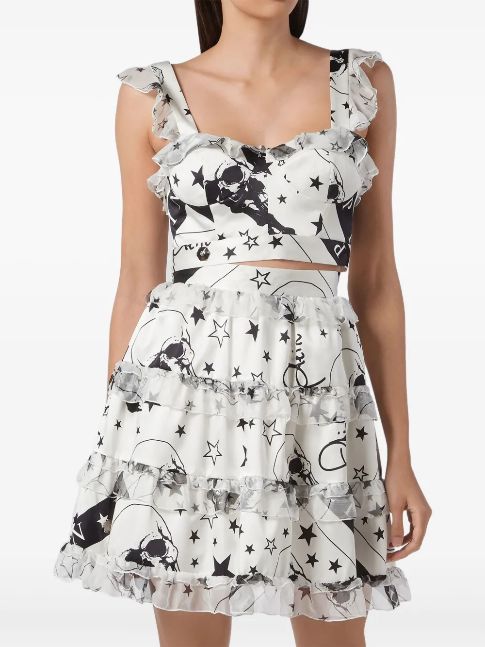 Philipp Plein printed tiered mini skirt Wit