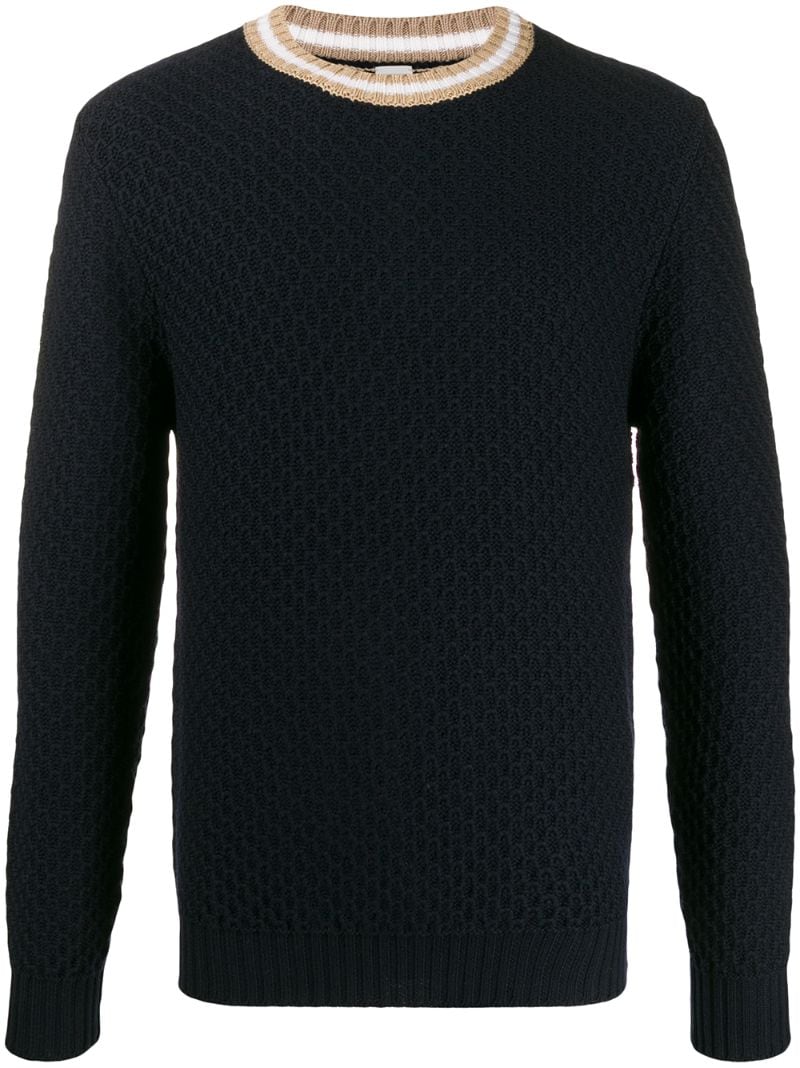 Eleventy Stripe Detailed Crew Neck Jumper In Blue