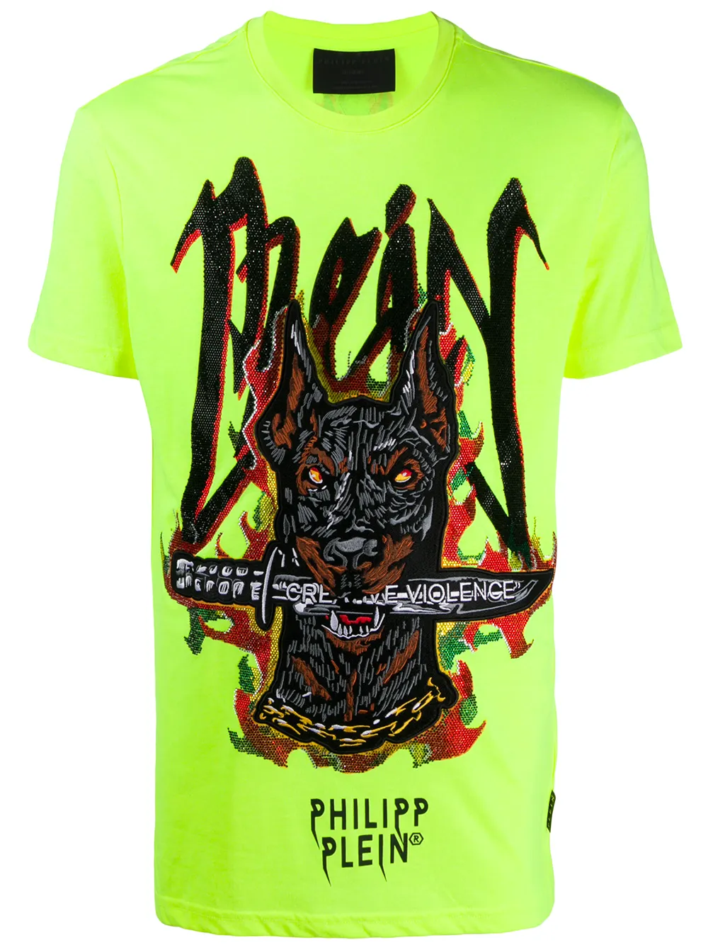 

Philipp Plein playera con estampado de grafiti y detalles de strass - Amarillo