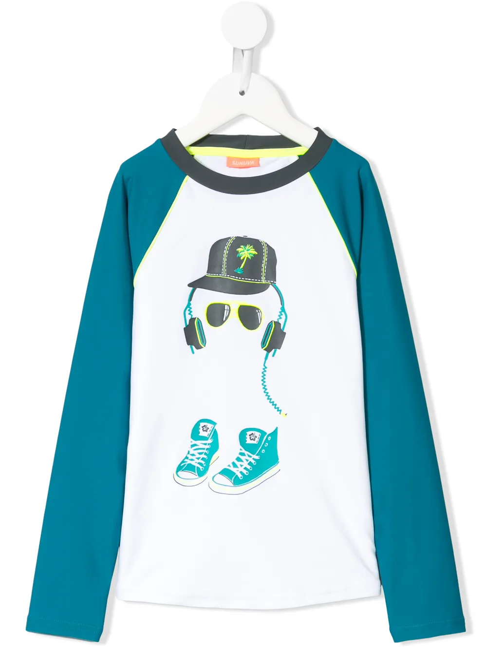 Sunuva Kids' Headphone-print Rash Guard In White