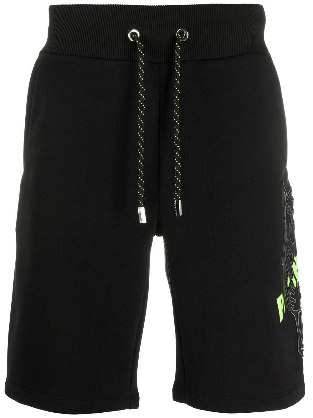 Philipp Plein Tiger Logo Print Drawstring Shorts In Black