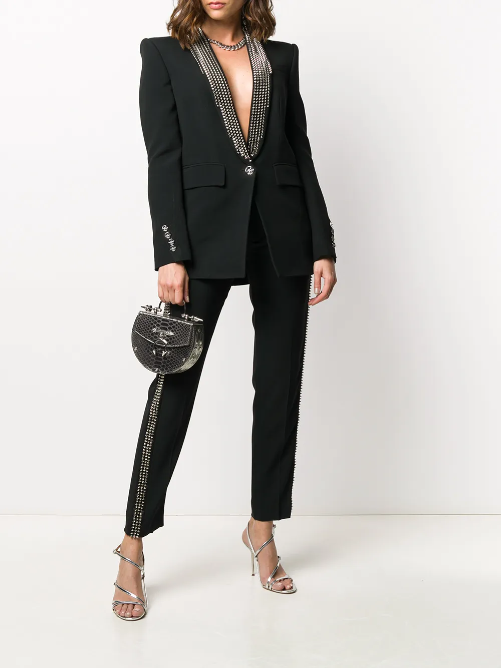  Philipp Plein Blazer Mit Spitzen Nieten   Schwarz 