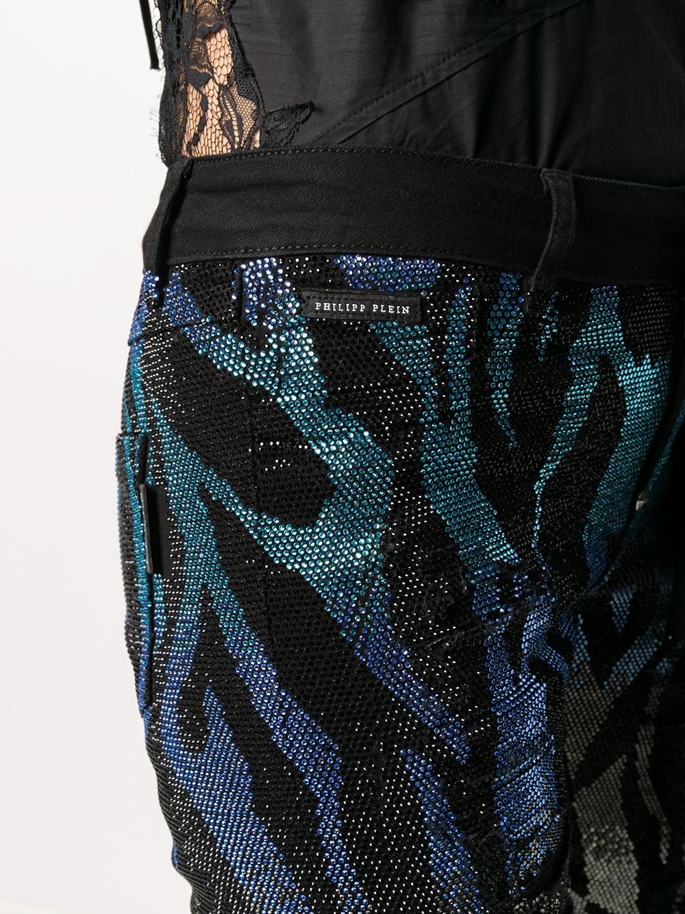 Shop Philipp Plein Embellished Zebra Pattern Jeggings In Black