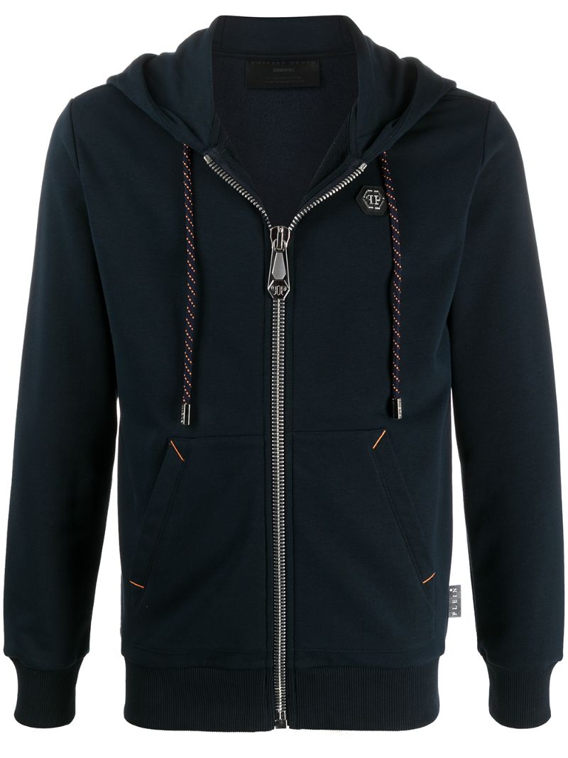 Shop Philipp Plein Tiger-patch Zip-up Hoodie In Blue