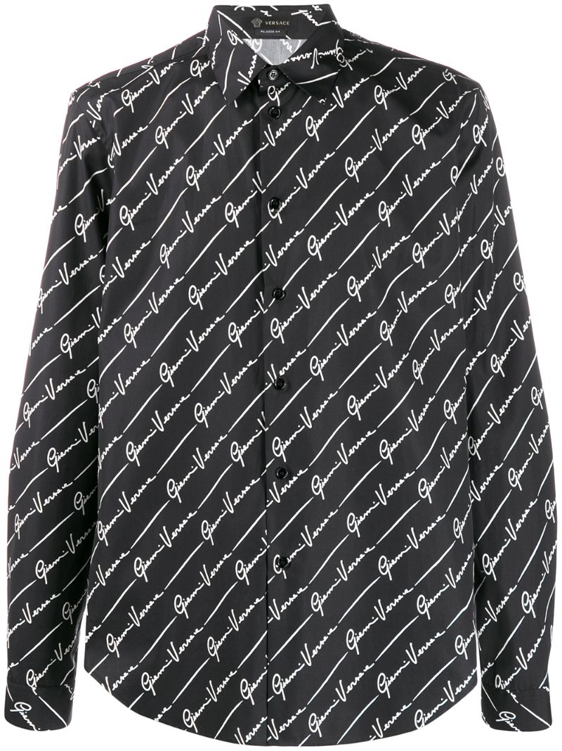 Shop Versace Gv Signature Print Shirt In Black