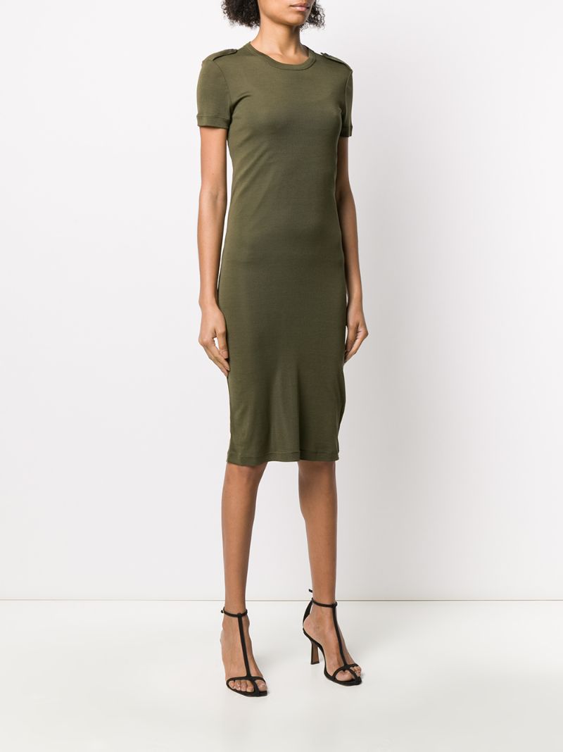 Shop Helmut Lang Ribbed Silk Bodycon Dress In Green