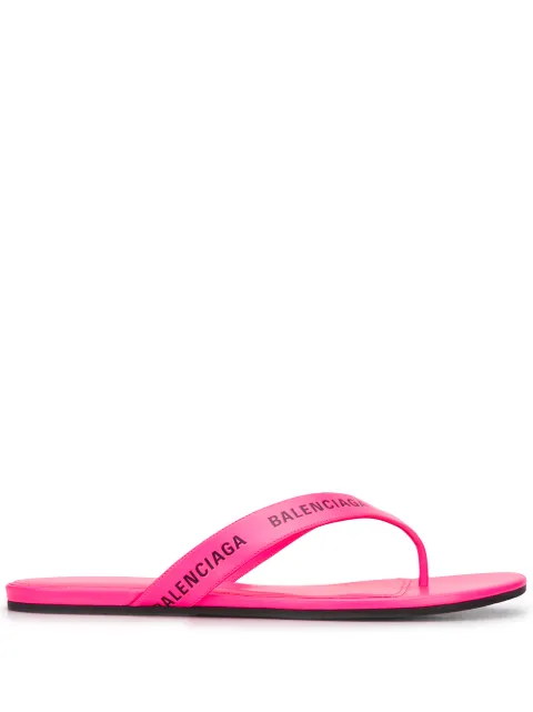 Click to view more detailed imagery on our partner's website Balenciaga Allover-logo Round Leather Thong Sandals In 5610 Neon P