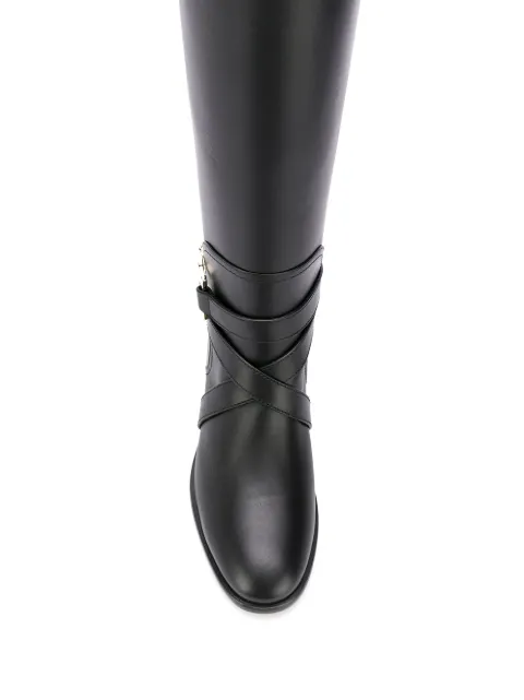 Ferragamo Gancini Knee-high Leather Boots In Black