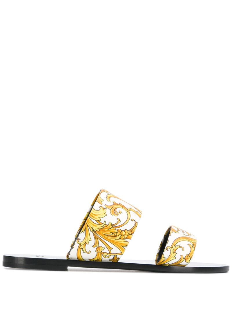 Versace Barocco Print Flat Sandals In White