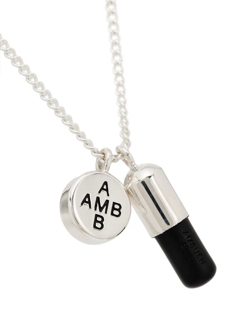 Ambush Pill-charm Sterling-silver Necklace In Silver/black