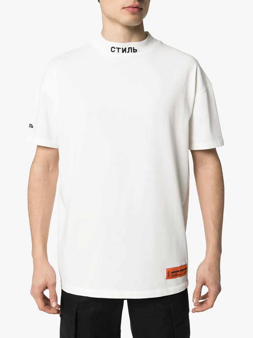 HERON PRESTON WHITE LOGO DETAIL COTTON T-SHIRT,HMAA012S20913011011014770210