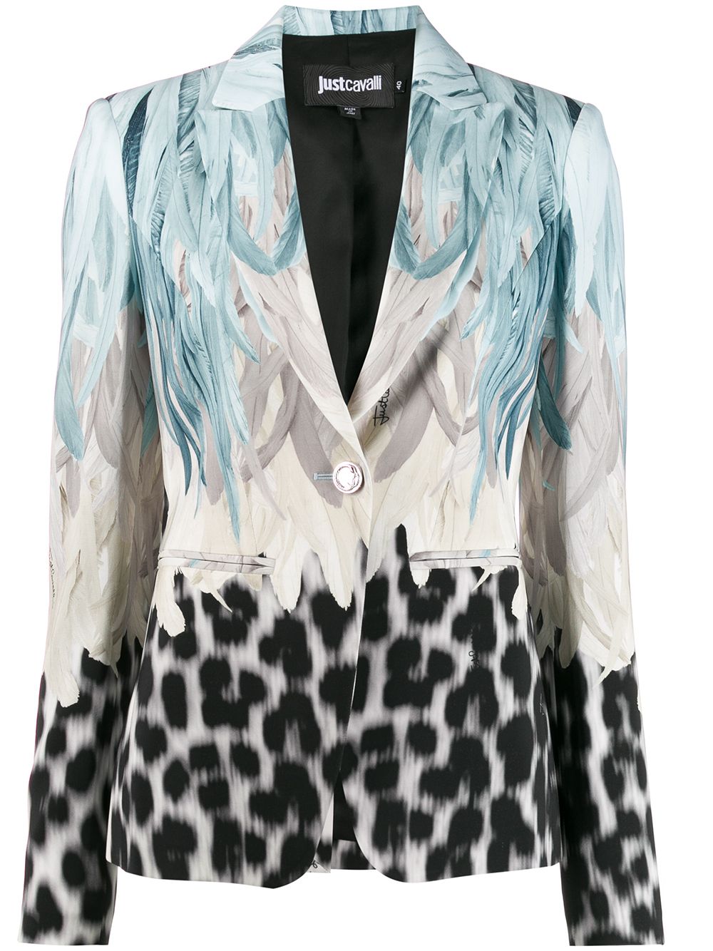 Just Cavalli Mixed-print Single-breasted Blazer In 蓝色