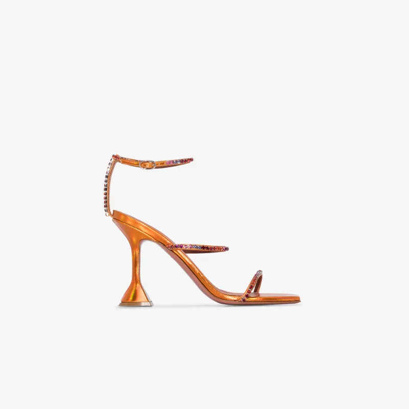Click to view more detailed imagery on our partner's website Amina Muaddi Gilda Sunset Rainbow Ankle Strap Sandal In Orange