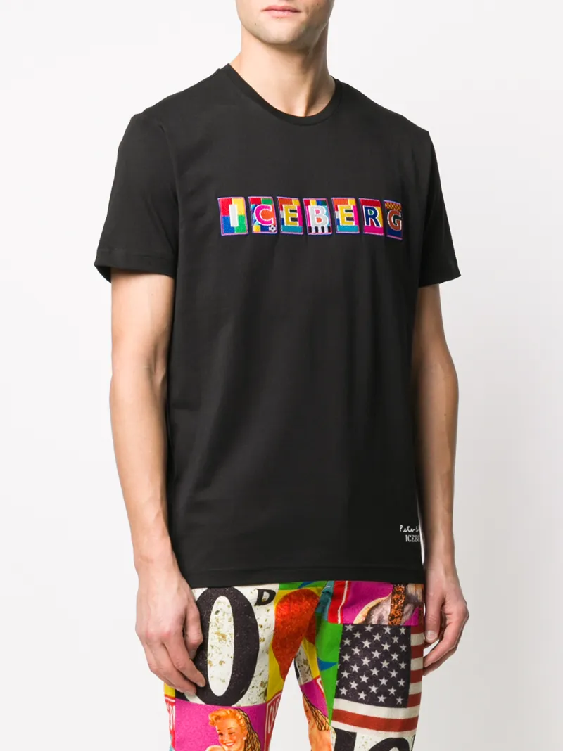 Iceberg X Peter Blake T-shirt With Multicolor Logo Patch In Black