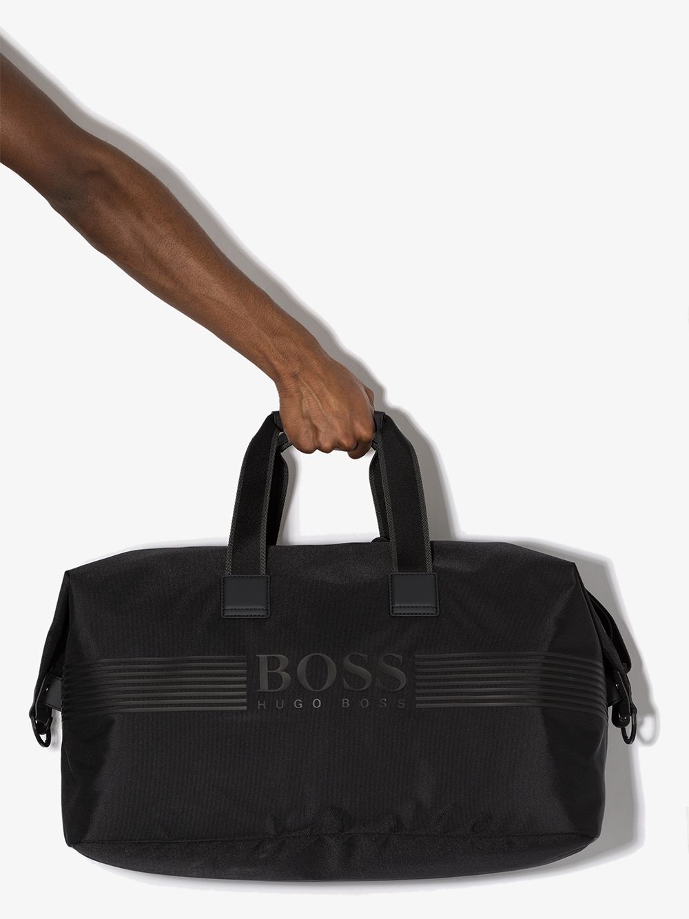 Shop black BOSS Pixel logo holdall with 