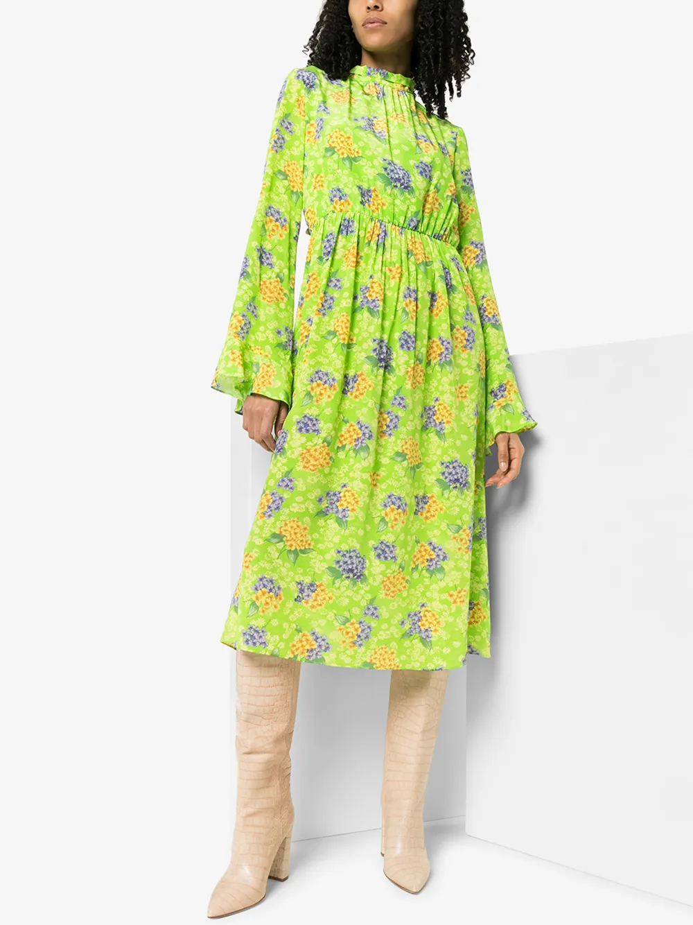LES RÊVERIES HYACINTH SILK RUFFLE MIDI DRESS,REVSS20W01314770934