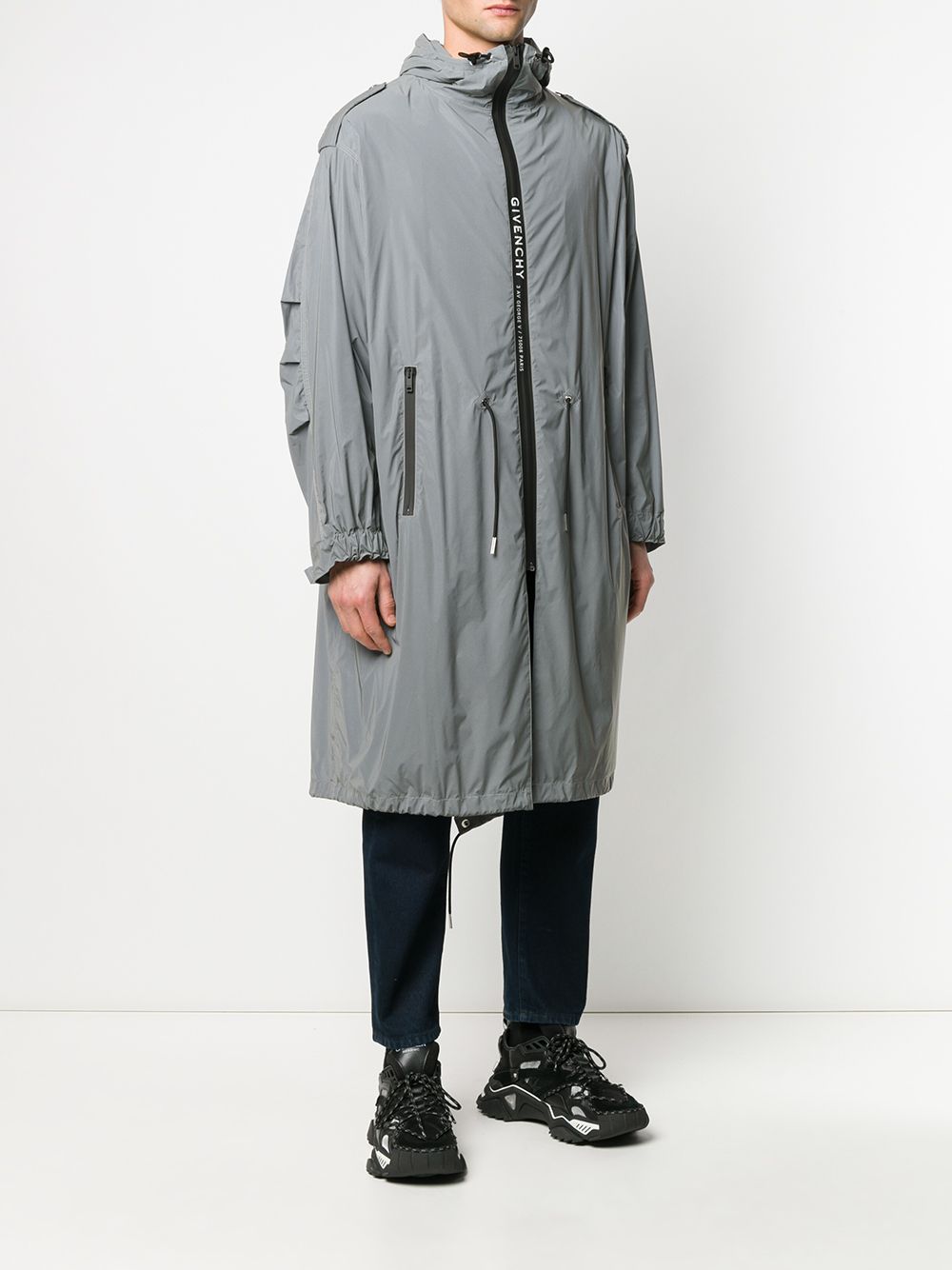 Shop Givenchy Hooded Drawstring-waist Parka In Grey