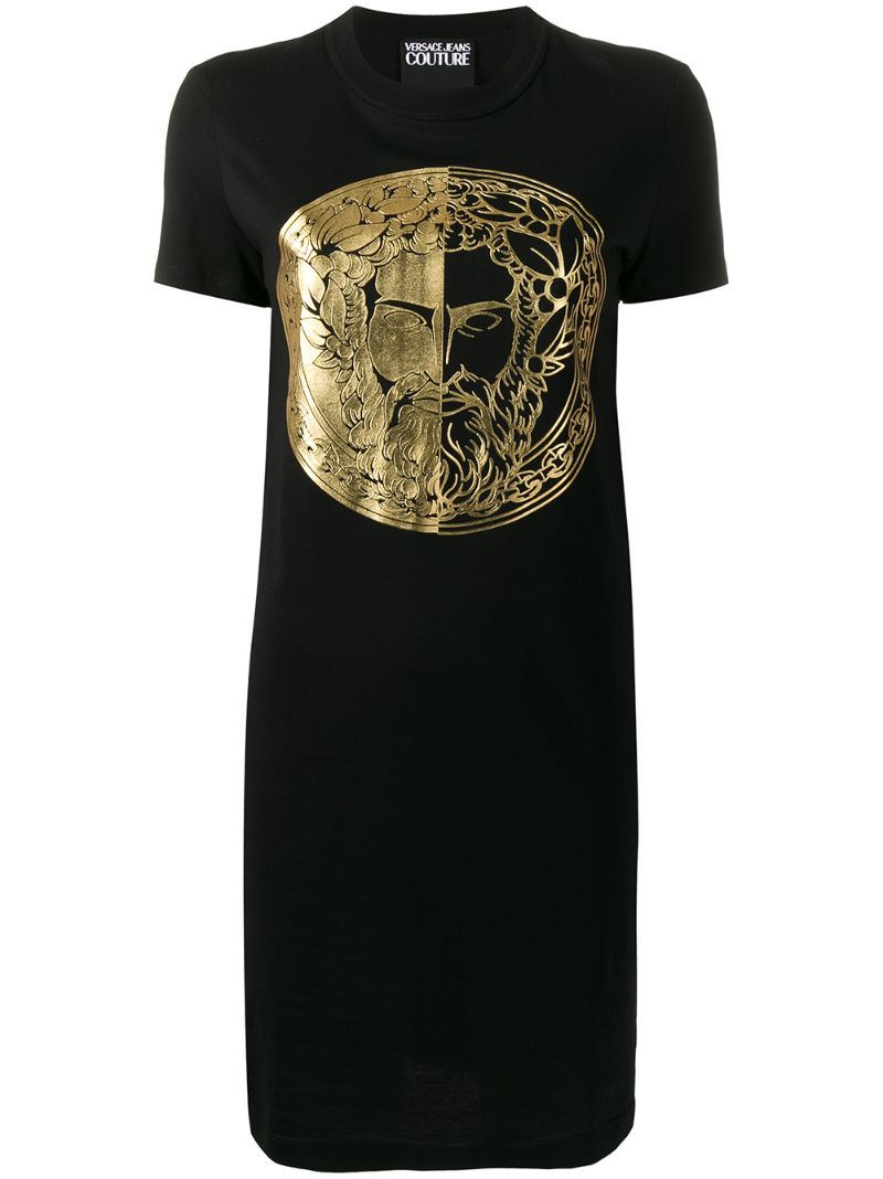 Shop Versace Jeans Couture Foil-print T-shirt Dress In Black