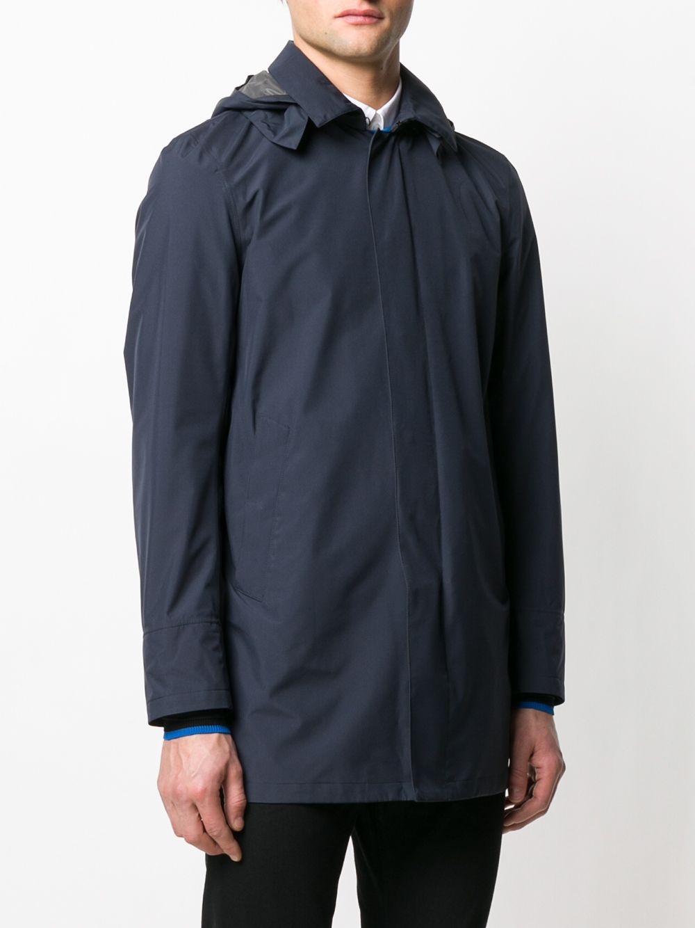 Shop Herno Hooded Overcoat In Blue