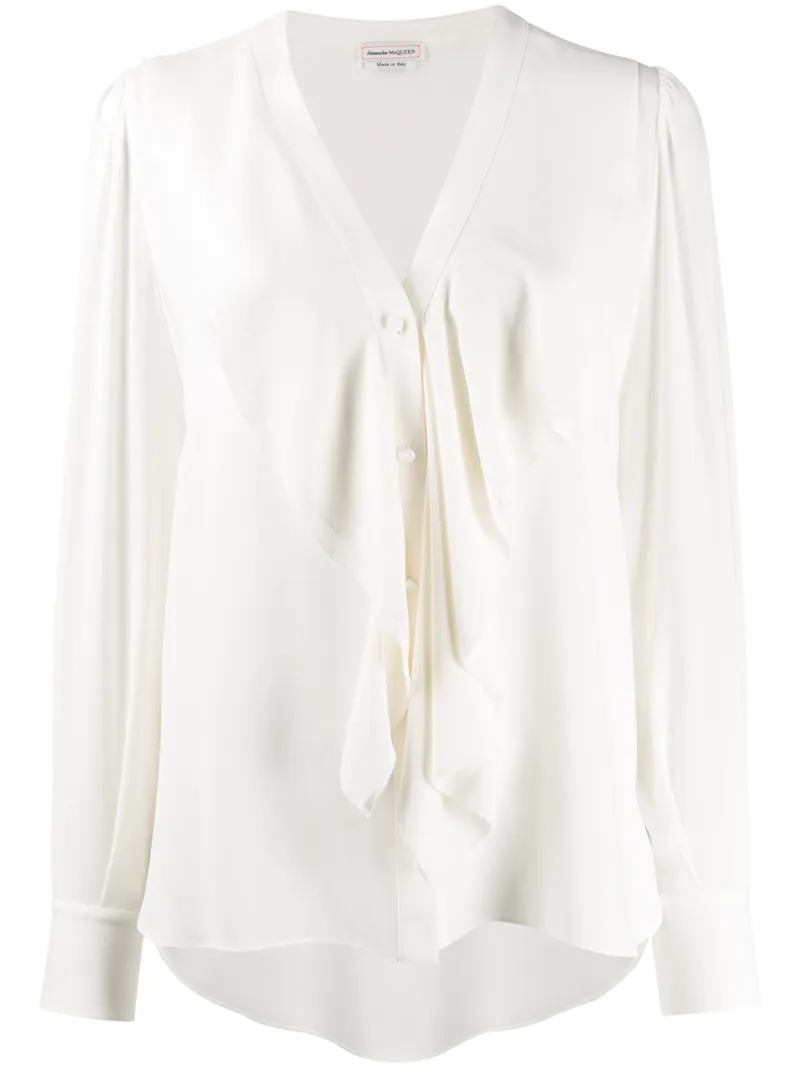 ALEXANDER MCQUEEN RUFFLE-FRONT LONG-SLEEVE BLOUSE