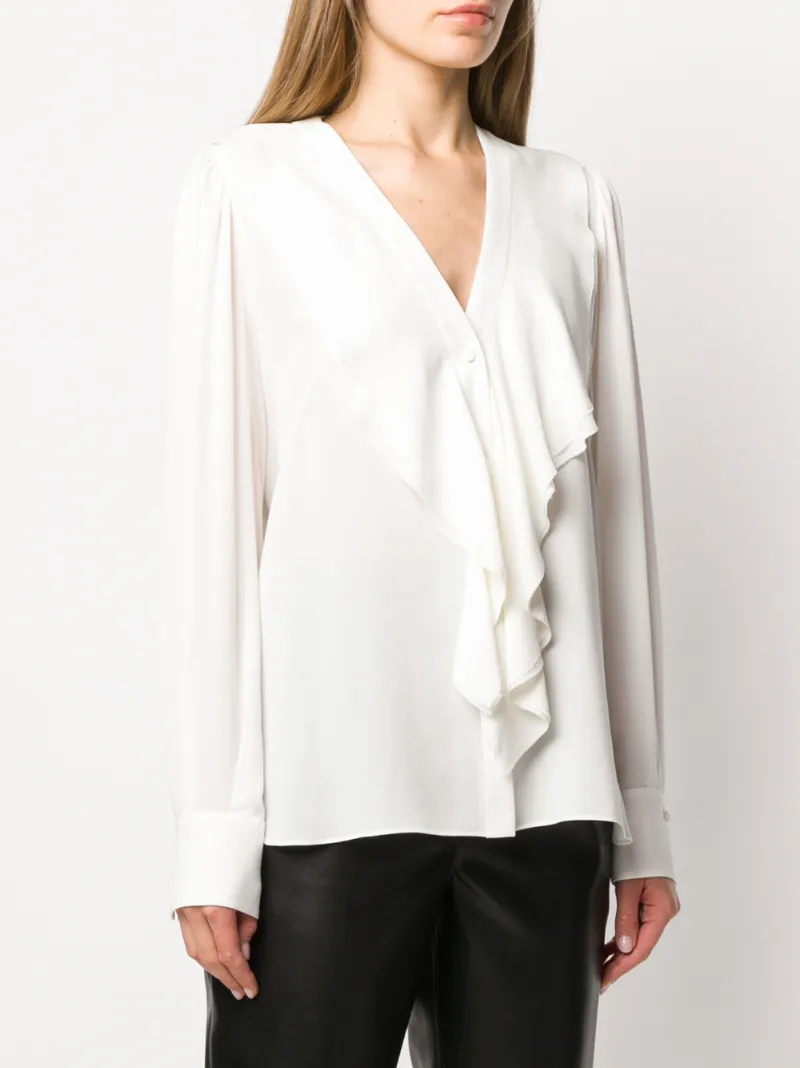 ALEXANDER MCQUEEN RUFFLE-FRONT LONG-SLEEVE BLOUSE