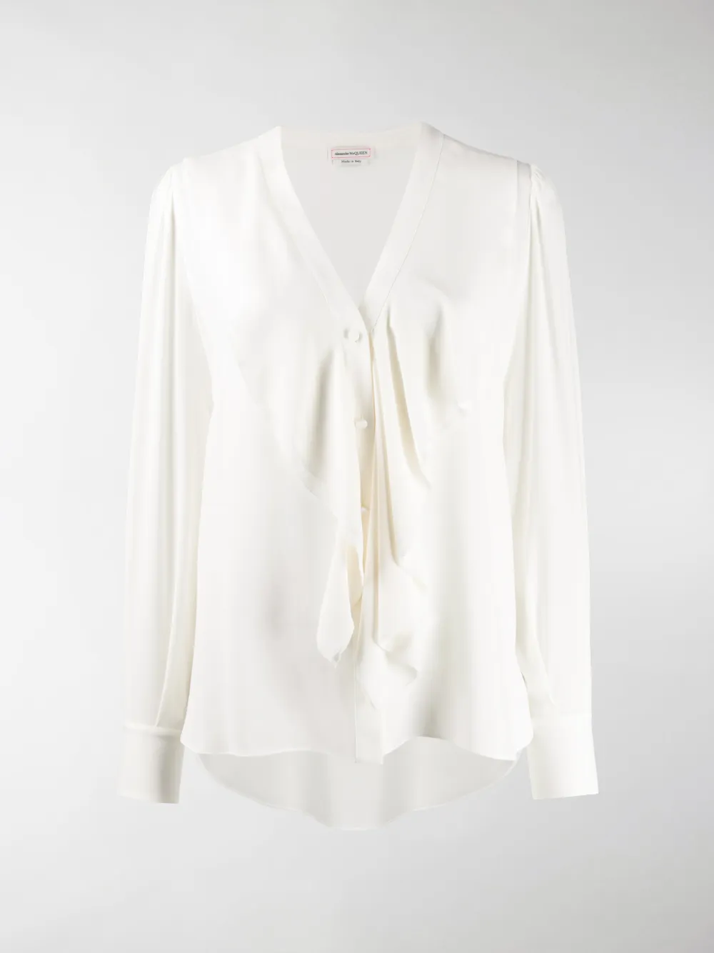 ALEXANDER MCQUEEN RUFFLE-FRONT LONG-SLEEVE BLOUSE,606021QBAAF14772453